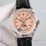 Swiss Copy Patek Philippe Perpetual Calendar 40mm Watch With Salmon Dial Leather Strap